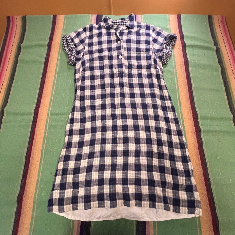 J.Crew Shirt Dress Womens Small Blue Gingham Cotton Gauze Short Sleeve G4163